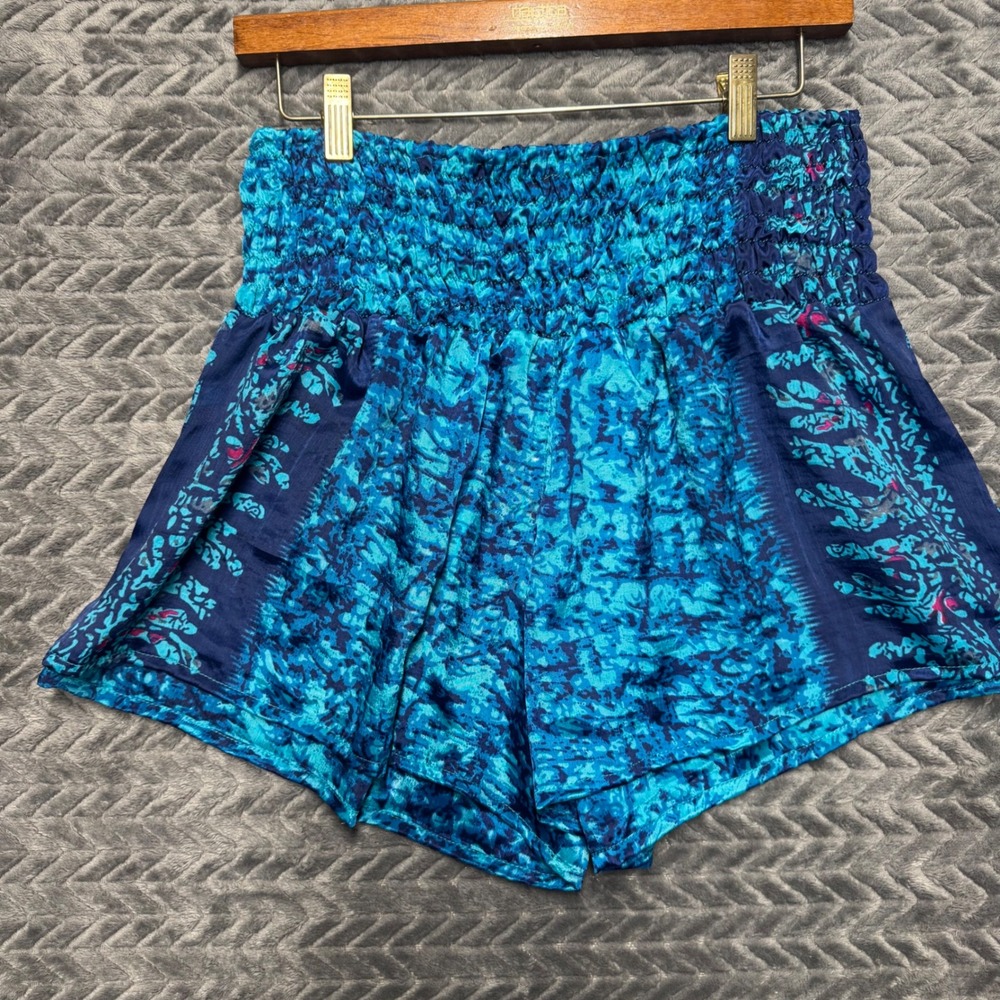 Darn Good Laurel Canyon Sari Lounge Shorts P Blue NWT Recycled Silk Boho (1936)
